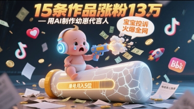 用AI制作幼崽代言人，宝宝的控诉火爆全网，15条作品涨粉13W，单号月入5位数实操教程-小何资源库