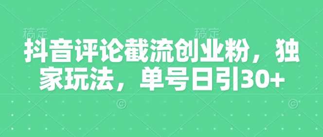 抖音评论截流创业粉，独家玩法，单号日引30+-小何资源库