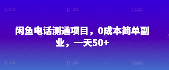 闲鱼电话测通项目，0成本简单副业，一天50+-小何资源库