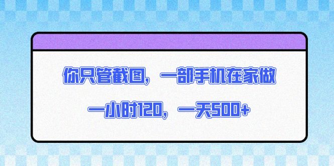 （13785期）你只管截图，一部手机在家做，一小时120，一天500+-小何资源库