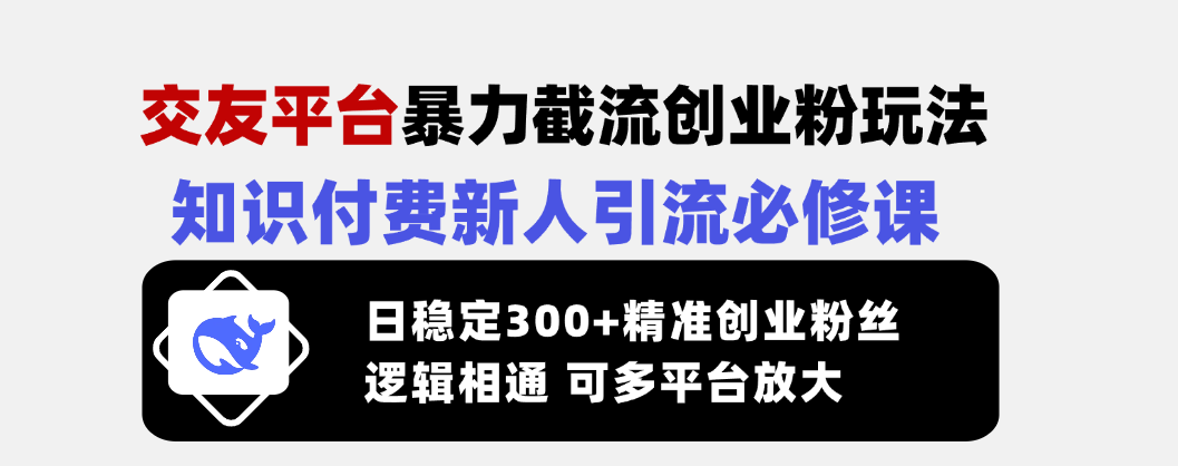 （14432期）交友平台暴力截流创业粉玩法，知识付费新人引流必修课，日稳定300+精准…-小何资源库