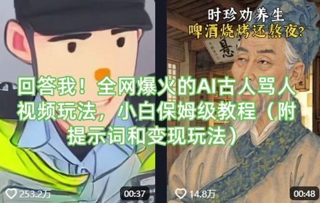 回答我！全网爆火的AI古人骂人视频玩法，小白保姆级教程（附提示词和变现玩法）-小何资源库