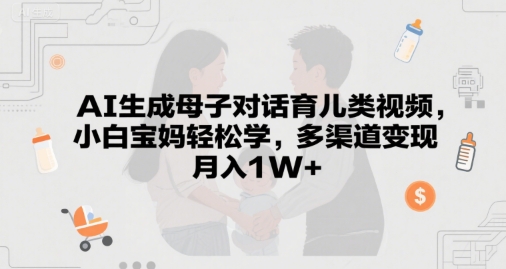 AI生成母子对话育儿类视频，小白宝妈轻松学，多渠道变现，月入1W+-小何资源库
