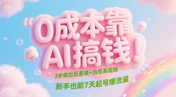 0成本靠AI搞钱！3步做出反差萌+治愈系视频，新手也能7天起号爆流量-小何资源库