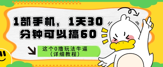 1部手机，1天30分钟可以搞60，这个0撸玩法牛逼（详细教程）-小何资源库