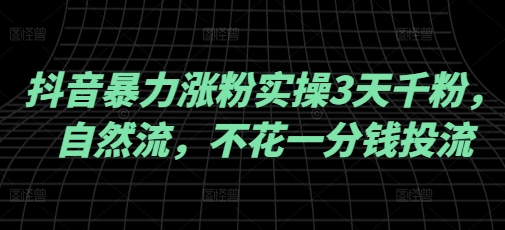 抖音暴力涨粉实操3天千粉，自然流，不花一分钱投流，实操经验分享-小何资源库