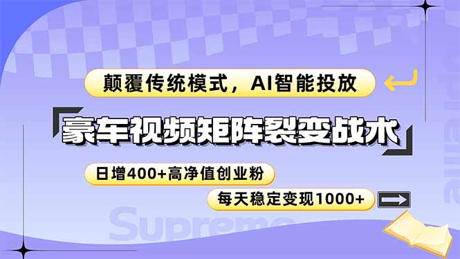 （14903期）豪车视频矩阵裂变战术，颠覆传统模式，AI智能投放，日增400+高净值创业…-小何资源库