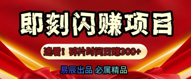 速看!零门槛即刻闪赚副业项目，轻松用碎片时间日入3张-小何资源库