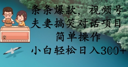 条条爆款，视频号夫妻搞笑对话项目，简单操作，小白轻松日入3张+-小何资源库