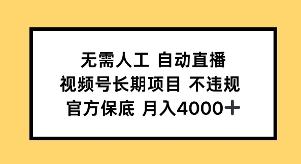 无需人工自动直播，视频号长期项目 不违规，官方保底月入4k左右-小何资源库