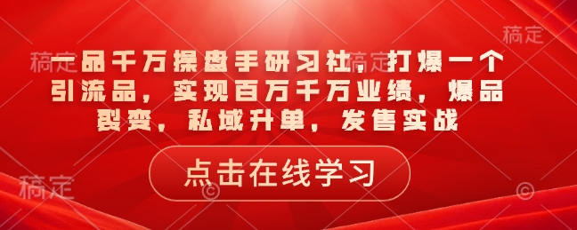 一品千万操盘手研习社，打爆一个引流品，实现百万千万业绩，爆品裂变，私域升单，发售实战-小何资源库