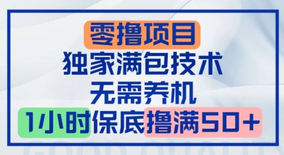 零撸顶配玩法，独家满包技术，无需养机，1小时保底撸满50+-小何资源库