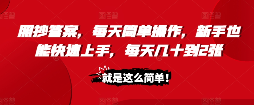 照抄答案，每天简单操作，新手也能快速上手，每天几十到2张-小何资源库