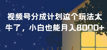 视频号分成计划这个玩法太牛了，小白也能月入8k+-小何资源库