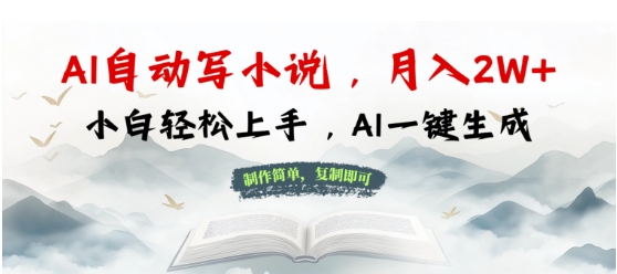 AI自动写小说，制作简单，复制即可，月入过W+，小白轻松上手，AI一键生成-小何资源库