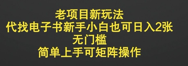 老项目新玩法，代找电子书新手小白也可日入2张，无门槛，简单上手可矩阵操作-小何资源库