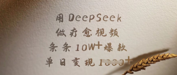 用DeepSeek做疗愈视频，条条10W+爆款，单日变现多张-小何资源库