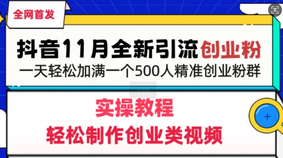 抖音全新引流创业粉，轻松制作创业类视频，一天轻松加满一个500人精准创业粉群-小何资源库