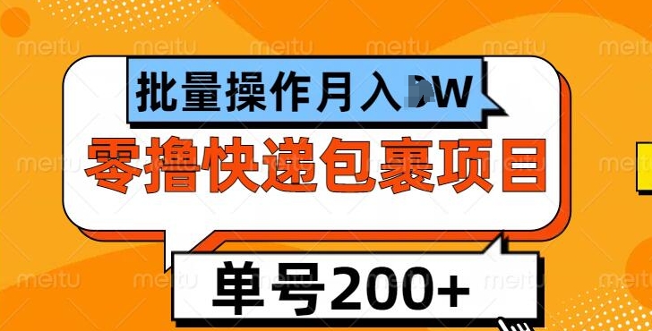 单号日撸200+，零撸快递包裹项目，批量操作月入过W-小何资源库