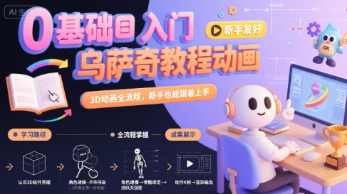 0基础入门乌萨奇教程动画，3D动画全流程，新手也能跟着上手-小何资源库