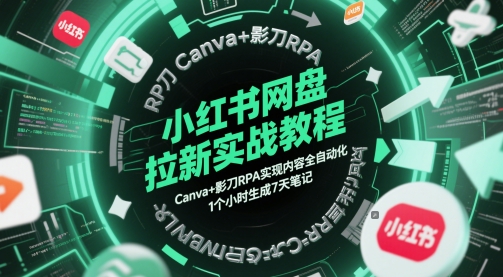 小红书网盘拉新实战教程，Canva+影刀RPA实现内容全自动化，1个小时生成7天笔记-小何资源库