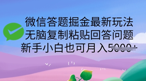 微信答题掘金最新玩法，无脑复制粘贴回答问题，新手小白也可月入5k-小何资源库