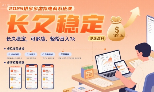 2025拼多多虚拟电商系统课，长久稳定，可多店，轻松日入1k-小何资源库