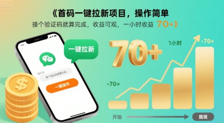 首码一键拉新项目，操作简单，接个验证码就算完成，收益可观， 一小时收益70+【揭秘】-小何资源库