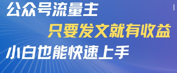 公众号流量主，只要发文就有收益，小白也能快速上手-小何资源库