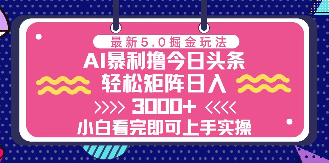 （13398期）今日头条最新5.0掘金玩法，轻松矩阵日入3000+-小何资源库