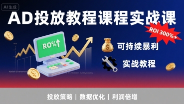 AD投放教程课程实战课，实现广告ROI300%+可持续暴利-小何资源库