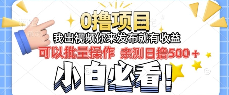 我出视频你直接领取发布就有收益日入几张的0撸项目，速度搞-小何资源库