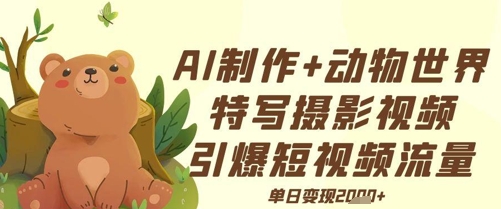 AI制作动物世界特写摄影视频+引爆短视频流量+单日变现多张-小何资源库