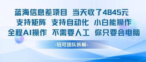 蓝海信息差项目当天收米1k+ 支持矩阵支持自动化小白能操作全程AI操作不需要人工你只要会电脑-小何资源库