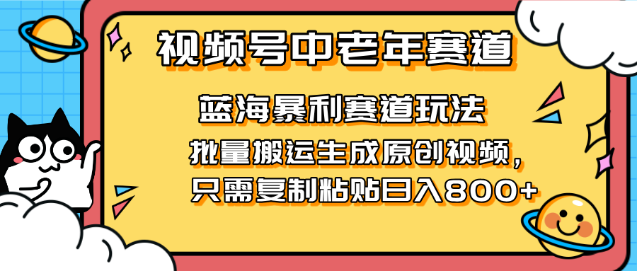（14314期）2025视频号中老年短视频蓝海暴利风口！复制粘贴搬运视频单日赚800+，无…-小何资源库