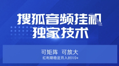 【搜狐音频挂G】独家技术，可矩阵可放大，红利期稳定月入8k【揭秘】-小何资源库