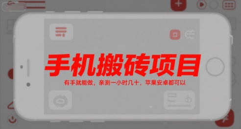 手机搬砖项目，有手就能做，亲测一小时几十，苹果安卓都可以-小何资源库