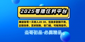 【零撸任务平台第二期】单账号一天收入20，任务多到做不完，实时到账，零门槛，可矩阵操作-小何资源库