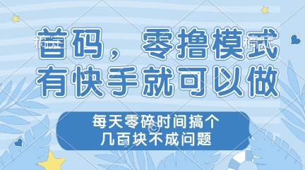 首码，零撸模式，有快手就可以做，每天零碎时间搞个几张不成问题【揭秘】-小何资源库