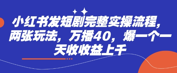 小红书发短剧完整实操流程，两张玩法，万播40，爆一个一天收收益上千-小何资源库