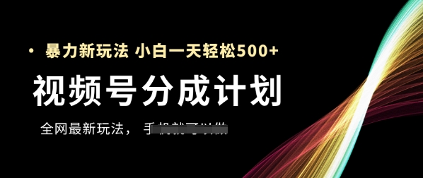 视频号分成计划，全网最暴力玩法，新手一天也能轻松5张+-小何资源库
