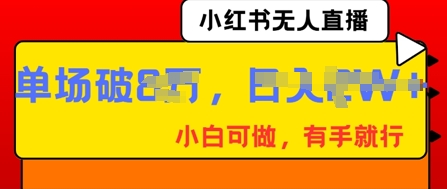 小红书无人直播，纯小白可做，有手就行，单场直播销售额破8w-小何资源库
