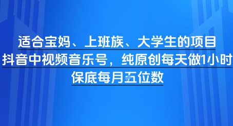 适合宝妈、上班族、大学生的项目，短视频视频音乐号，纯原创每天做1小时，月入1W-小何资源库