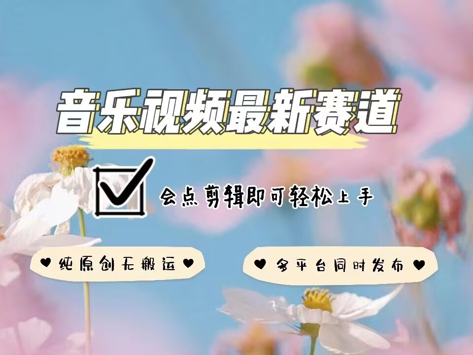 音乐视频赛道最新玩法，纯原创不违规，可所有平台同时发布，会点剪辑即可轻松拿捏-小何资源库