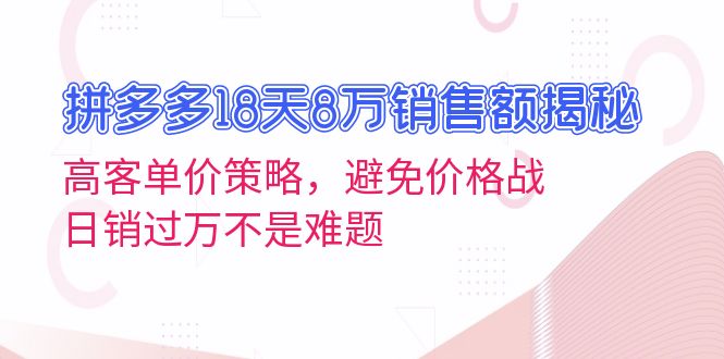 （13383期）拼多多18天8万销售额揭秘：高客单价策略，避免价格战，日销过万不是难题-小何资源库