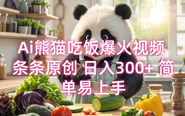 Ai熊猫吃饭爆火视频 条条原创 日入300+ 简单易上手-小何资源库