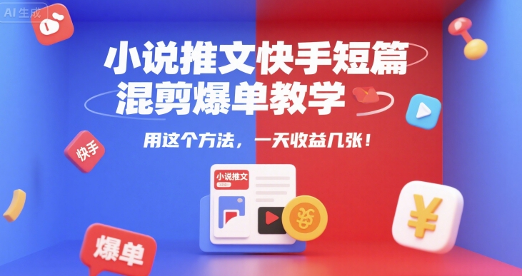小说推文快手短篇混剪爆单教学，用这个方法，一天收益几张-小何资源库