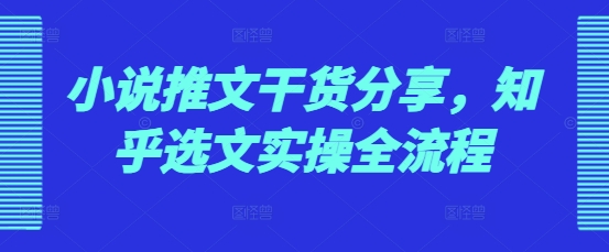 小说推文干货分享，知乎选文实操全流程-小何资源库