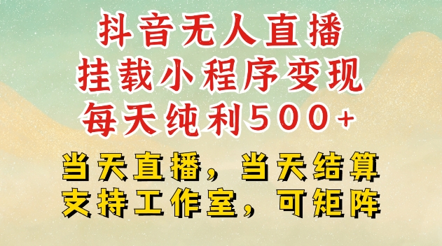 抖音无人直播挂载小程序变现每天纯利500+当天直播，当天结算支持工作室，可矩阵【揭秘】-小何资源库