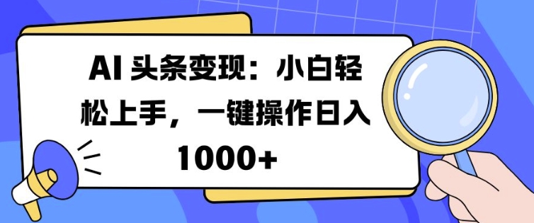AI 头条变现：小白轻松上手，一键操作日入多张-小何资源库